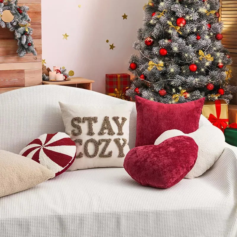 Kerstsierkussen Candy Cane Rood Wit Zacht Fluweel Feestelijk Decoratiekussen Candycane Patroon Woonkamer | Sansoti