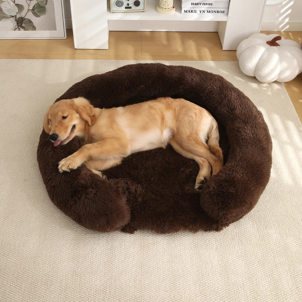 Panier semi-rond pour chien en peluche, avec fond antidérapant et housse amovible, couchage doux, lavable, pour animaux | Sansoti
