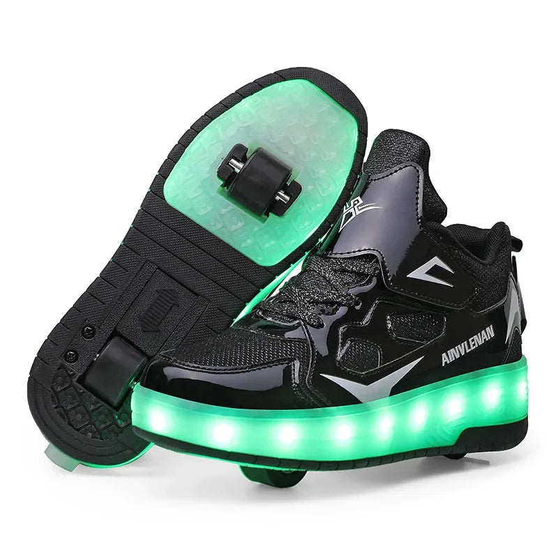 LED Rollschuhe Kinder Synthetisch Rosa mit Beleuchtung Rollschuhe Sneakers mit Rollen zum Spielen im Freien | Sansoti