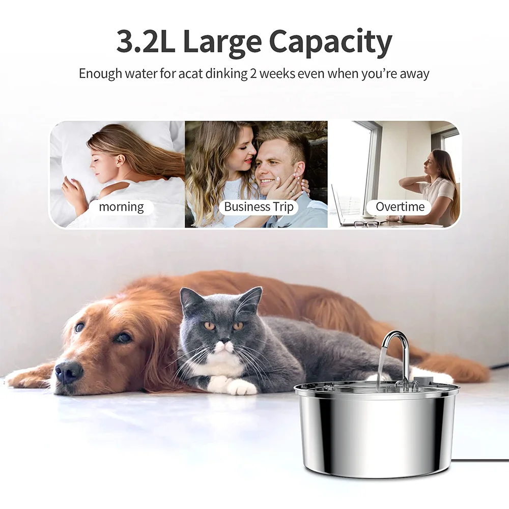 Automatische Drinkfontein voor Huisdieren RVS 3 Liter USB Kat Hond Stille Waterstroomfeeder Circulatie | Sansoti