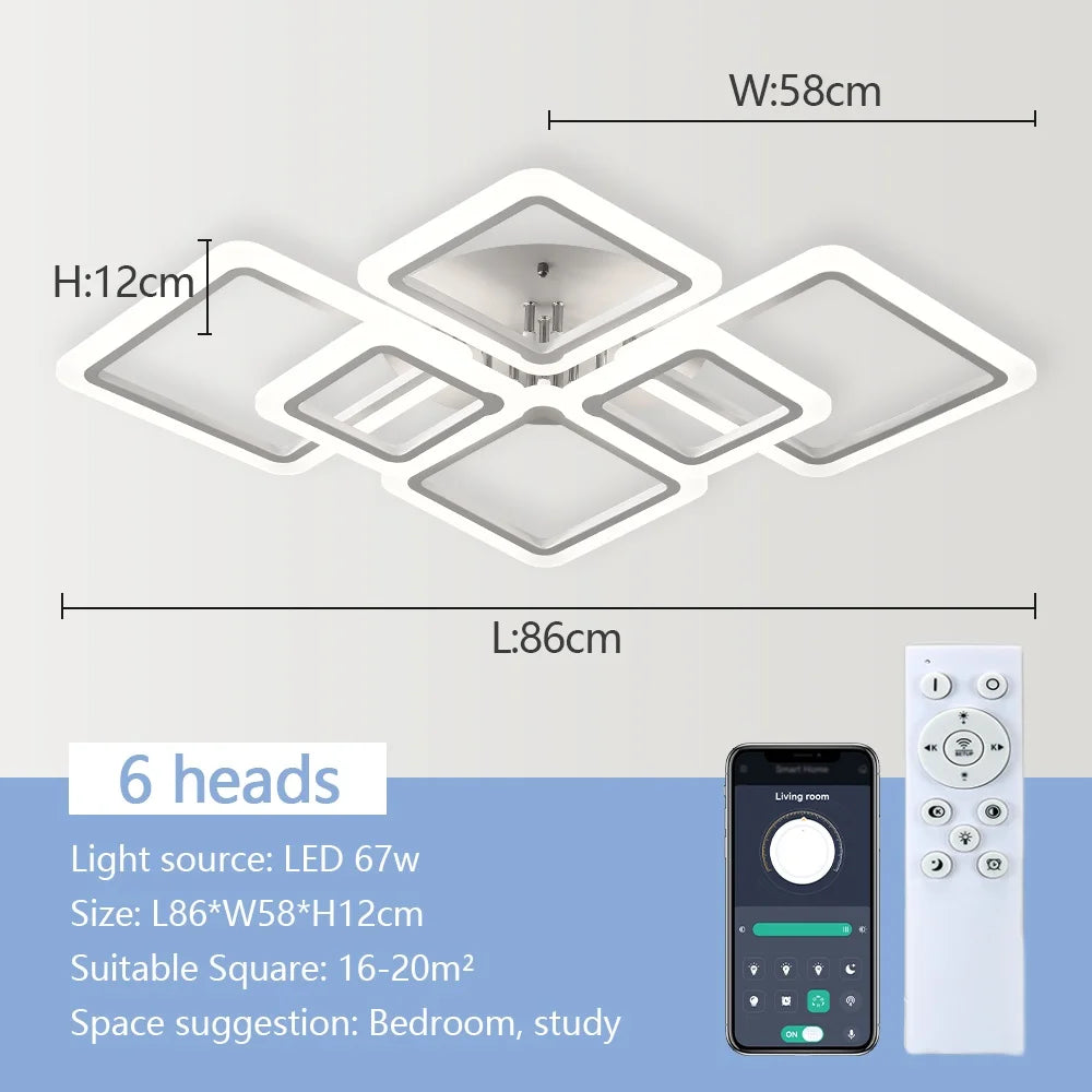 LED-Deckenlampe Dimmbar Quadratisch Acryl Weiß Fernbedienung Wohnzimmer Schlafzimmer Modern 35W-160W Deckenleuchte Arbeitszimmer | Sansoti
