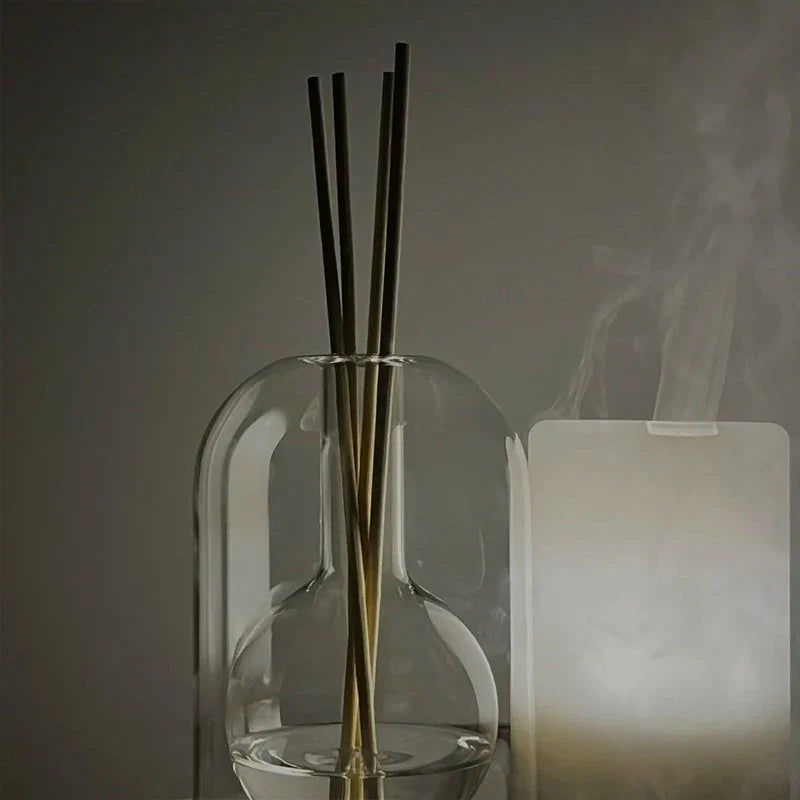 Glass Aroma Diffuser Hollow Transparent with Wooden Lid and Scent Sticks for Essential Oils Living Room Bedroom Aromatherapy | Sansoti