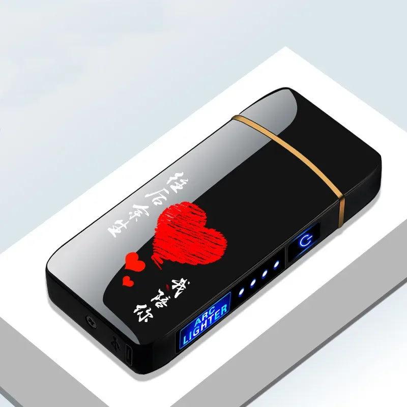 Electronic Plasma Lighter USB Rechargeable Windproof Metal Blue For Candles Pipes Mosquito Coils Double Arc Touch Sensor LED Display | Sansoti