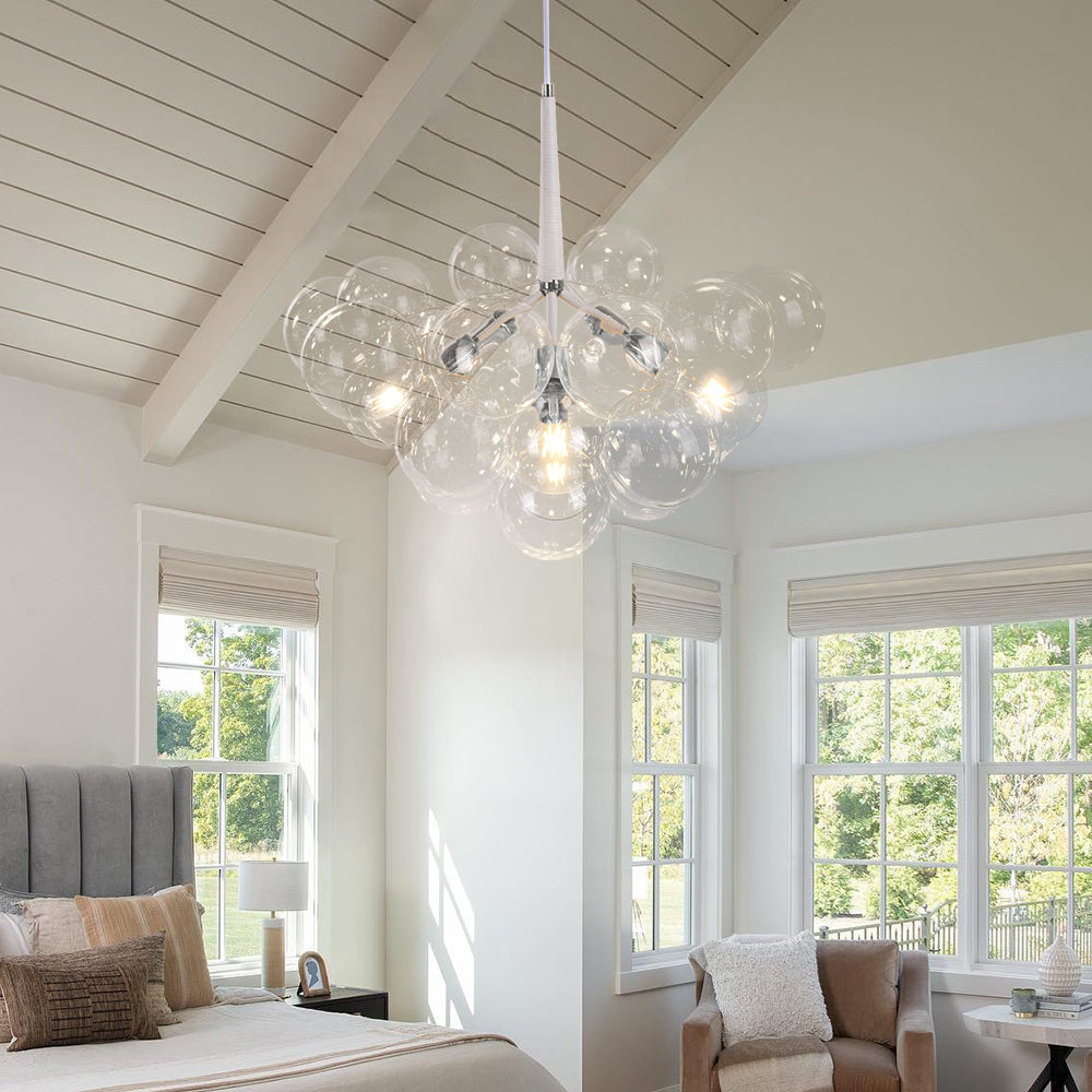 Glaskugeln Hängelampe Cluster Chrom Weiß Schwarz 63cm 6-flammig LED G125 Wohnzimmer Esszimmer Schlafzimmer Eingang Bubble Kronleuchter Verstellbar | Sansoti