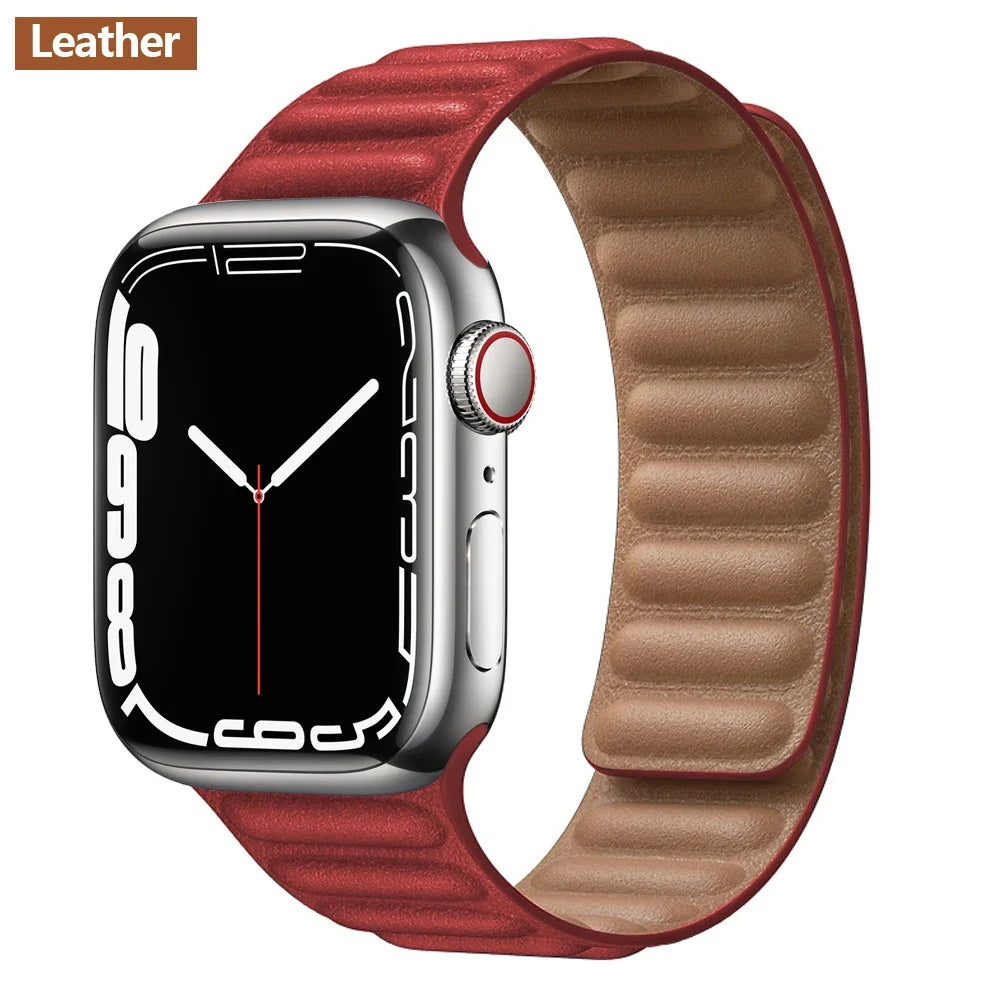 Leather Watch Band with Magnetic Closure 38-49mm Adjustable Smartwatch Accessory Wristband Stylish | Sansoti