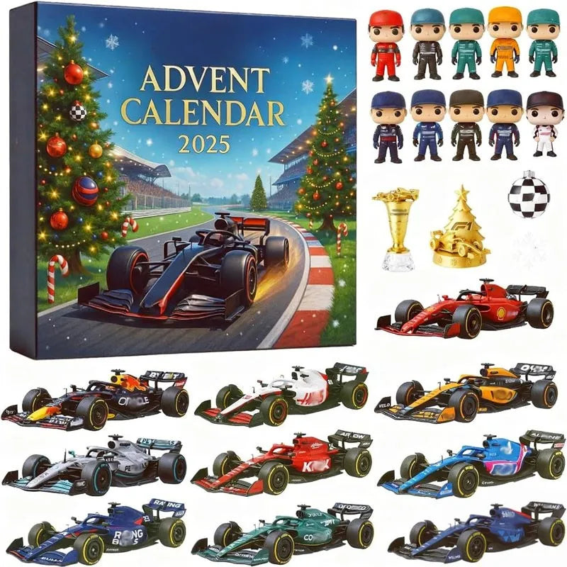 Rennsport-Adventskalender 24 Überraschungen Kunststoff-Autominiaturen Weihnachtsgeschenk Spielzeug Kinder ab 6 Jahren | Sansoti