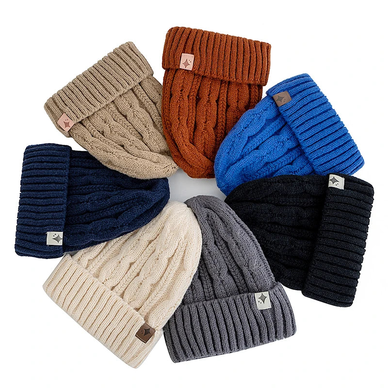 Gestrickte Wintermütze Unisex weiche Acryl-Beanie mit Sternmuster warme Kopfbedeckung 56-60cm Casual Outdoor | Sansoti