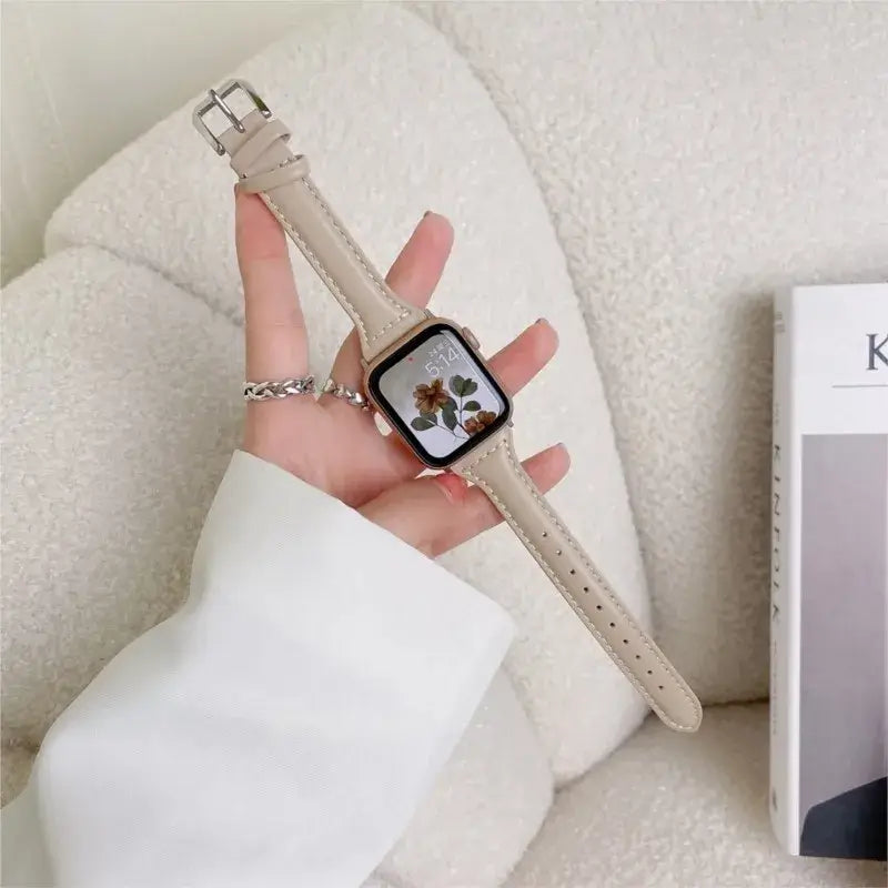 Skórzany pasek do smartwatcha, uniwersalny i regulowany, 38–49 mm, premium, sportowy design | Sansoti