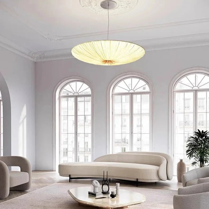 Pleated Chandelier with Parasol Design – Fabric Pendant Light for Dining Room, Living Room, and Bedroom Ambience | Sansoti