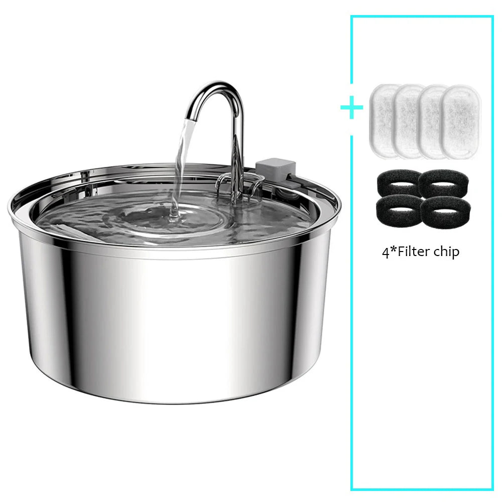 Automatische Drinkfontein voor Huisdieren RVS 3 Liter USB Kat Hond Stille Waterstroomfeeder Circulatie | Sansoti