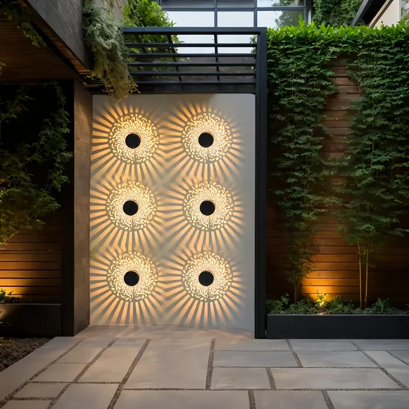 Solar-Powered Atmosphere Lantern with Shadow Projection - Iron Garden Lamp IP65 - Warm White Light for Outdoors - Automatic Dusk Sensor - Wall Mount or Freestanding | Sansoti