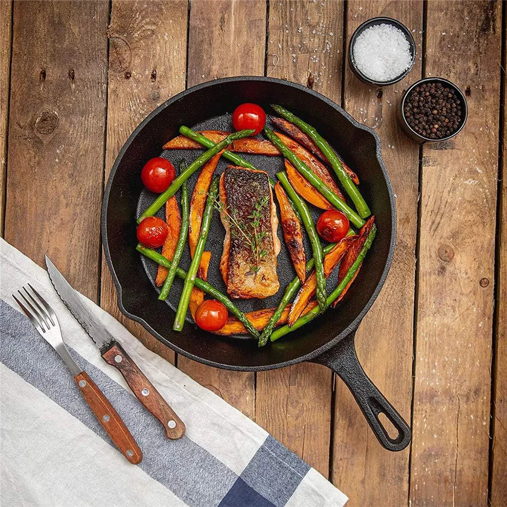Set de poêles en fonte 3 pièces 16-20-26cm Induction gaz Poêle non revêtue Poêle à rôtir Poêle à omelette Poêle à wok noir | Sansoti