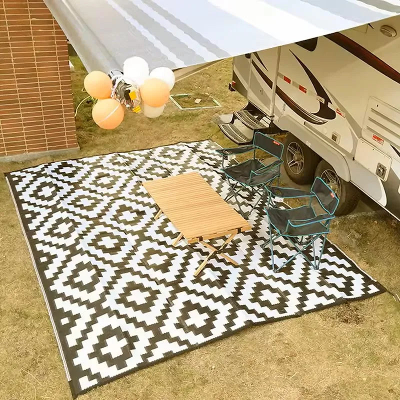 Alfombra de exterior gris impermeable de PP 120x180cm, alfombra de jardín plegable para terraza, balcón, camping, pícnic, esterilla y alfombra de exterior | Sansoti