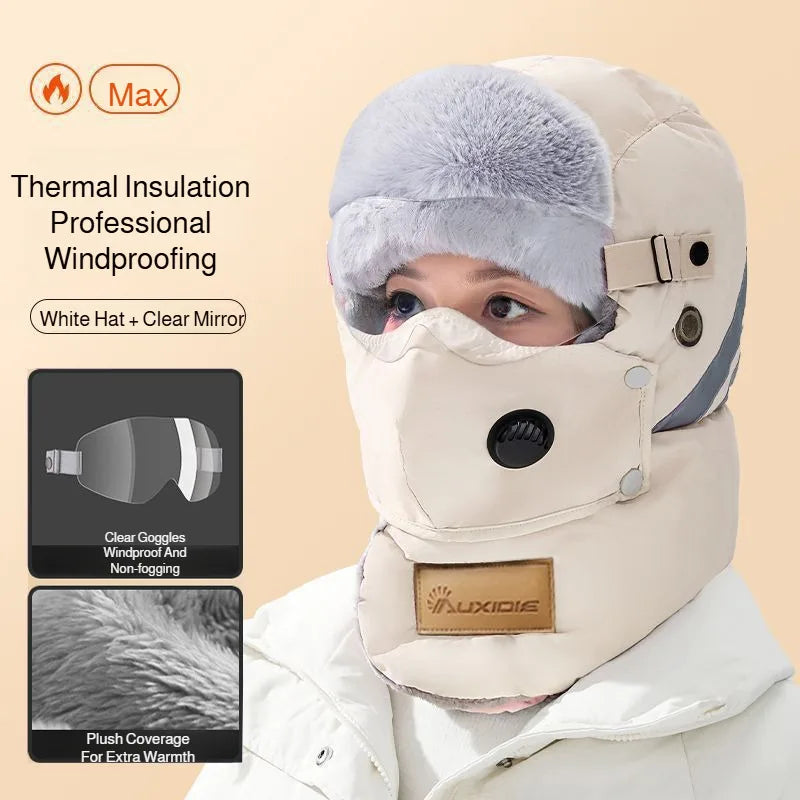 Thermal Winter Hat with Wind Protection and Detachable Face Mask, Unisex, for Outdoor Walking and Skiing in Winter | Sansoti