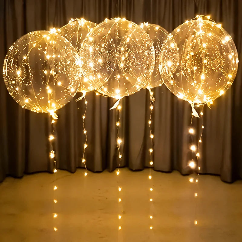 Lot de ballons transparents lumineux de 50 cm avec guirlande LED blanc chaud pour l’éclairage de fête et une décoration chaleureuse | Sansoti