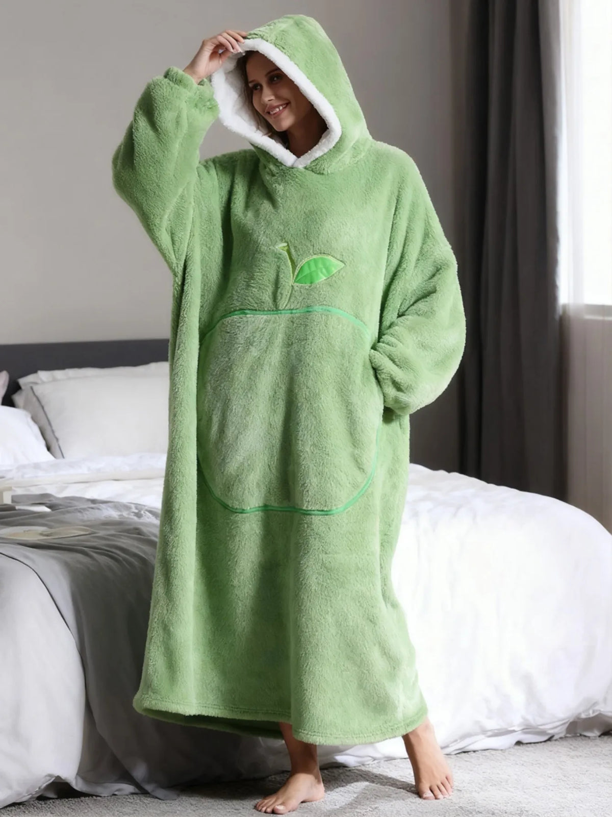 Oversized Hoodie Blanket Sherpa Fleece Hood Sleeves Relaxed Clothing Adults Winter Warmth Comfort Loungewear | Sansoti