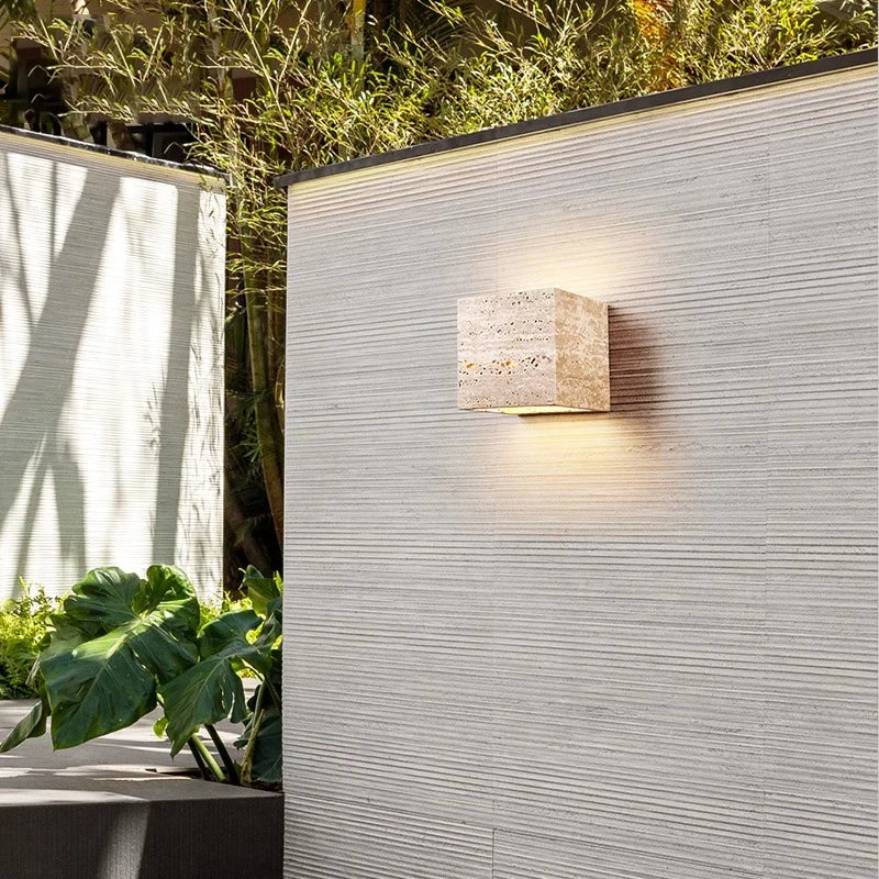 Außenlampe Travertin Stein Up Down LED IP65 3000K Fassade | Sansoti