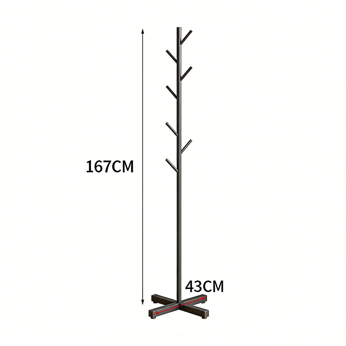 Standing Coat Rack Metal Black 167cm 8 Hooks Bedroom Hall Floor-standing Clothes Rack Non-slip Jackets Hanging System Wardrobe Stand | Sansoti