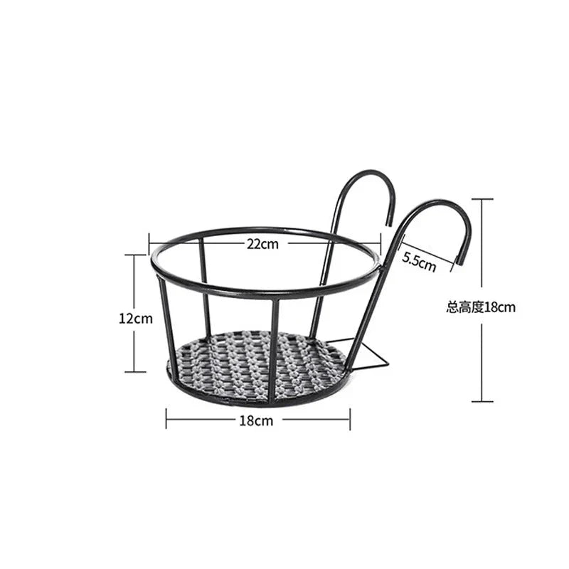 Hängende Blumentopfhalter aus schwarzem Metall für Balkon – 3 Stück mit Aufhängehaken, 22 cm Durchmesser | Sansoti