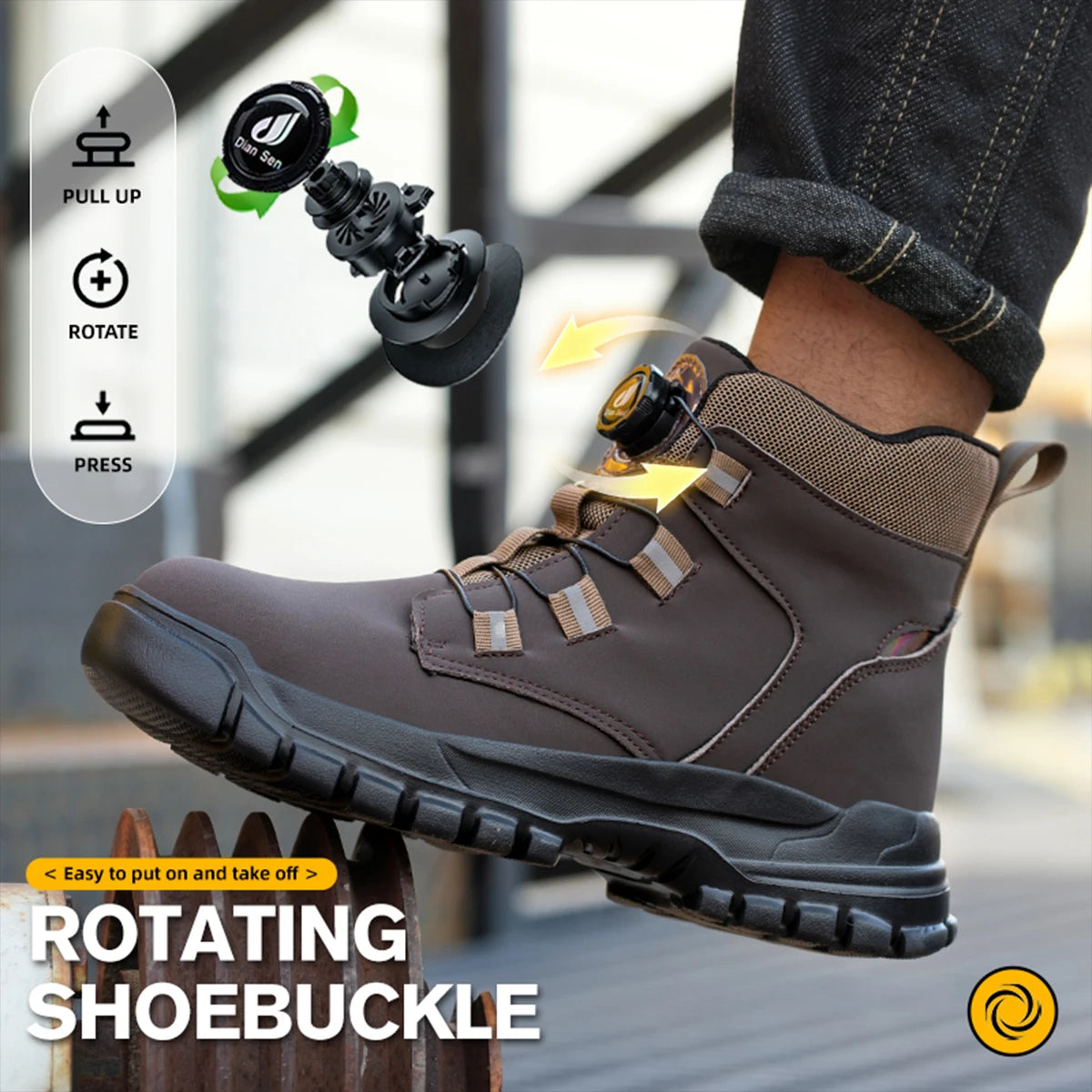 Arbeitsstiefel mit verstärkter Zehenkappe, wasserdicht, hoch, schwarz, braun, gelb, Sicherheitsschuh für Herren, robust und bequem | Sansoti