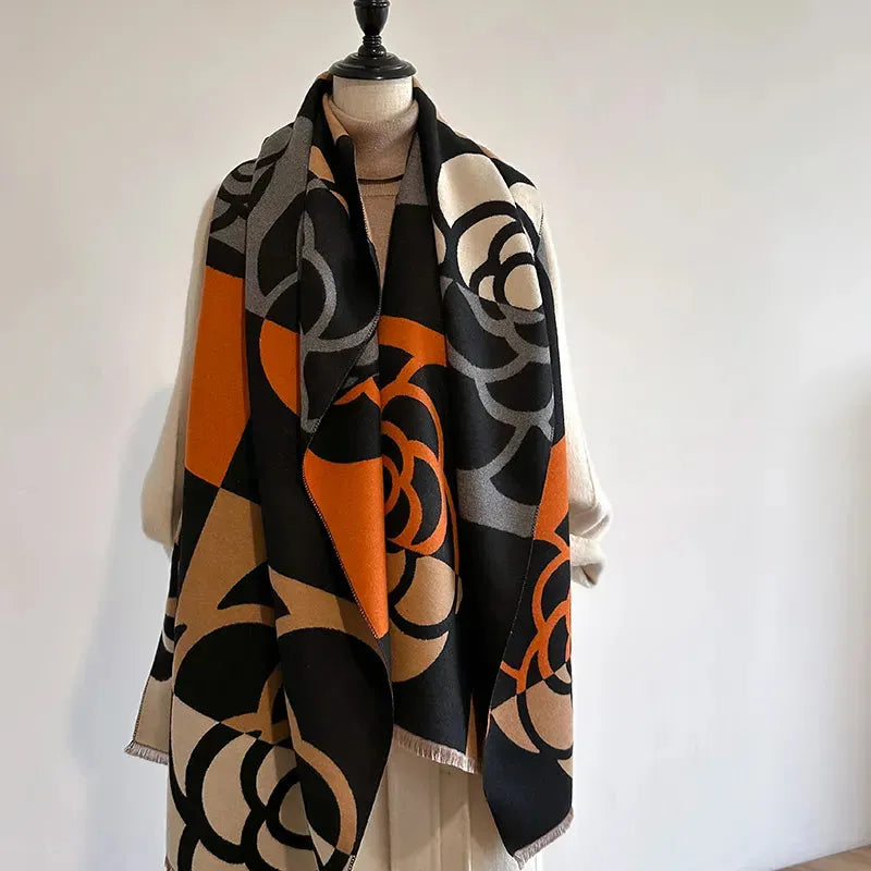 Dubbelzijdige Kasjmieren Sjaal met Bloemdesign 185x65cm Winteraccessoire Elegante Wrap Luxe Omslagdoek Dames Heren | Sansoti