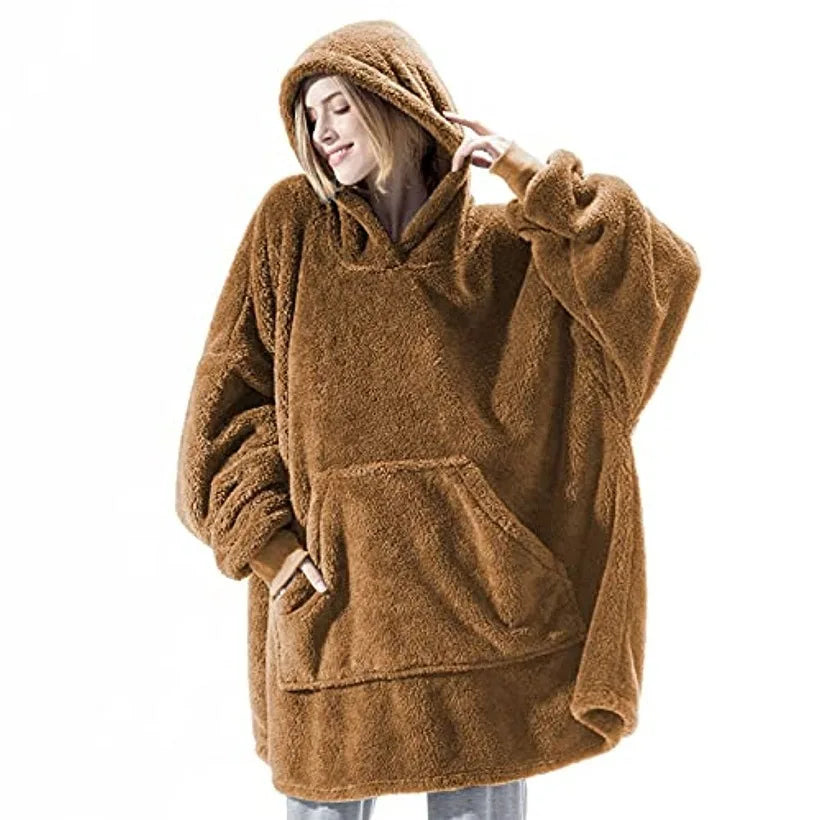 Couverture polaire portable avec capuche, réversible, plaid lounge oversize, couverture douce pour le confort à la maison | Sansoti