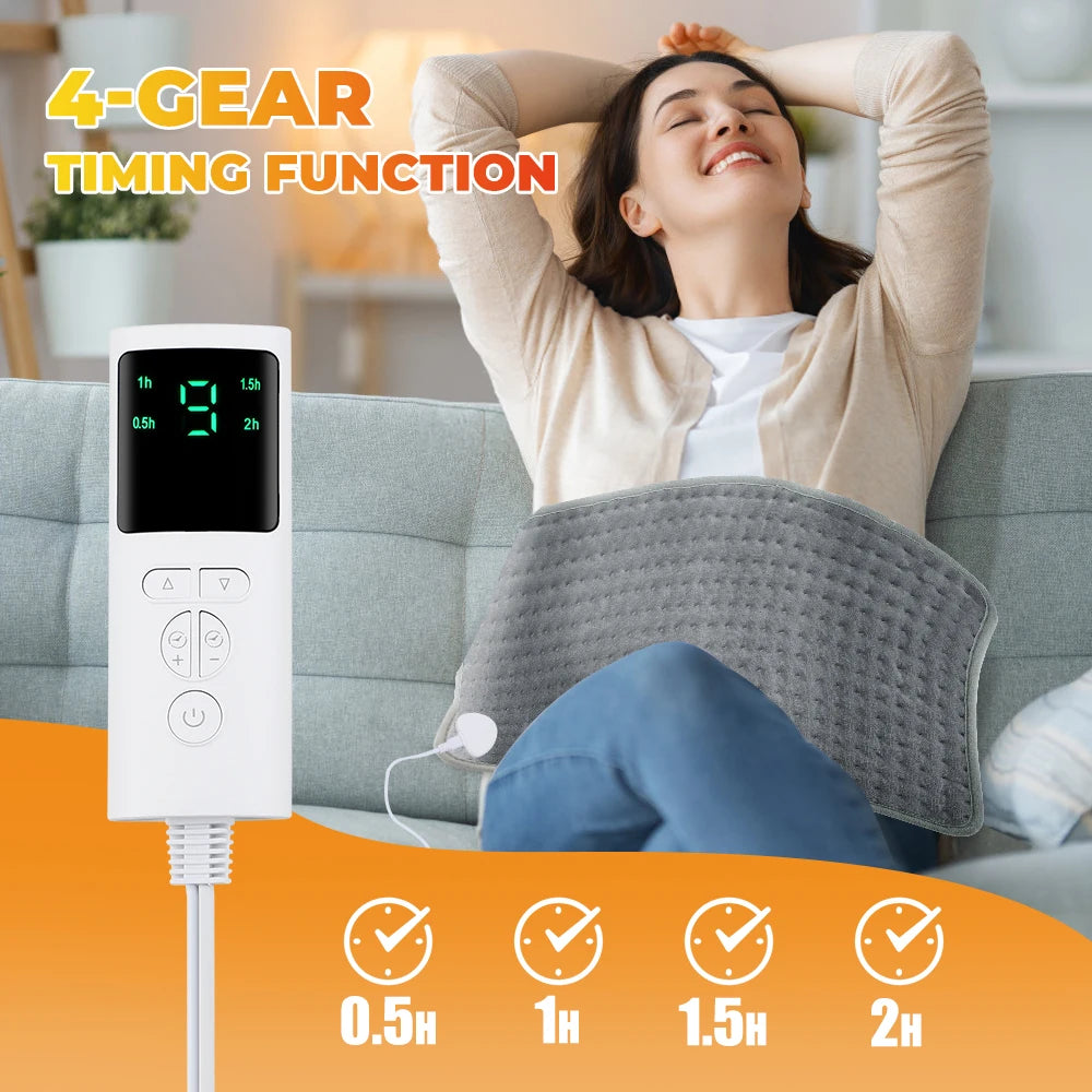 Verwarmingskussen 60x30 cm Elektrisch Grijs Microplush Verstelbaar Warmte 10 Standen Zacht Draagbaar | Sansoti