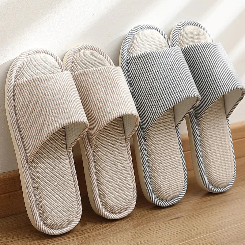 Linen Unisex House Slippers Lightweight Indoor Open Sole Breathable Comfortable Slippers Four Seasons | Sansoti