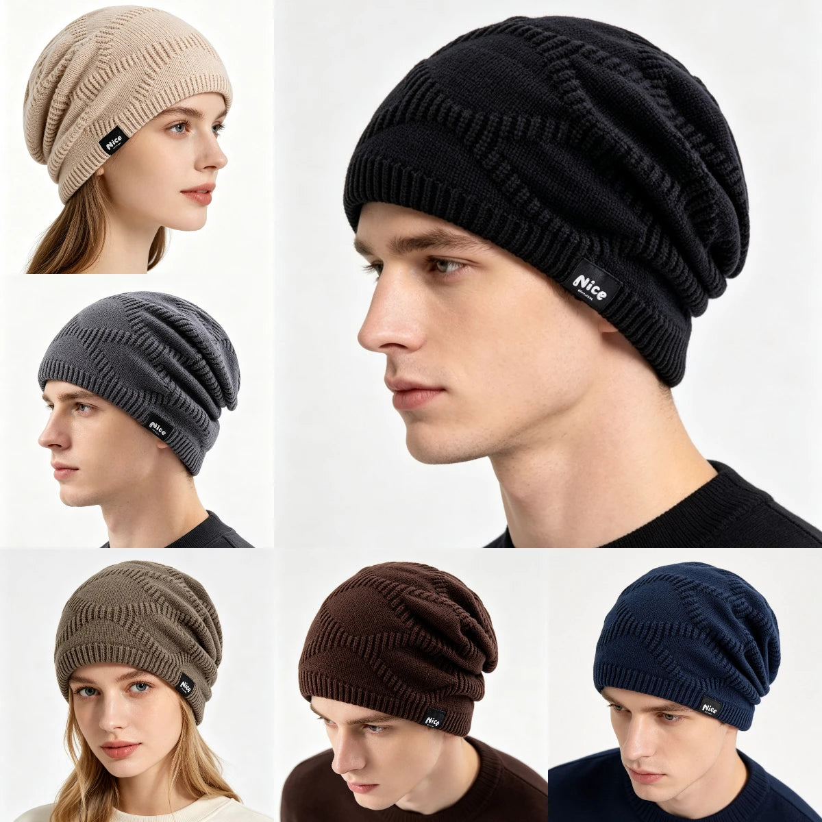 Unisex-Fleece-Wintermütze, gestrickte Kopfbedeckung mit warmer Fütterung, Damen und Herren, Kälteschutzmütze für draußen | Sansoti