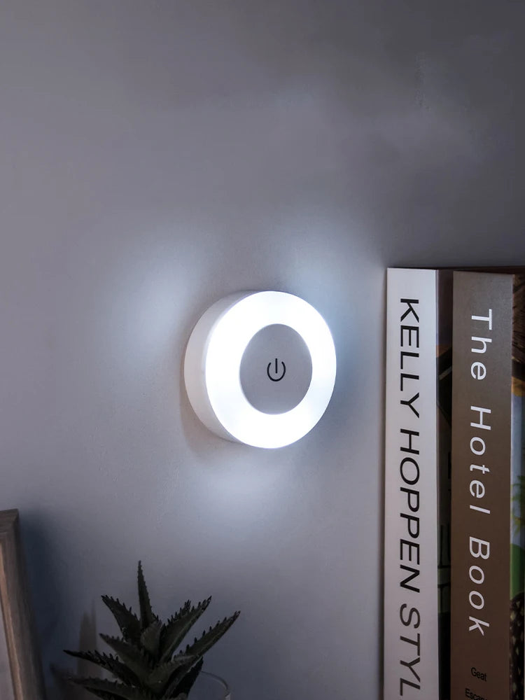 Rechargeable LED Night Light with Touch Control Magnetic Round 6cm Warm White USB Wall Lamp Bedroom | Sansoti
