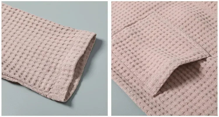 Waffle Cotton Bathrobe Spring Summer Lightweight Morning Robe Long Sleeves Spa Hotel Sauna Wellness Women Men | Sansoti