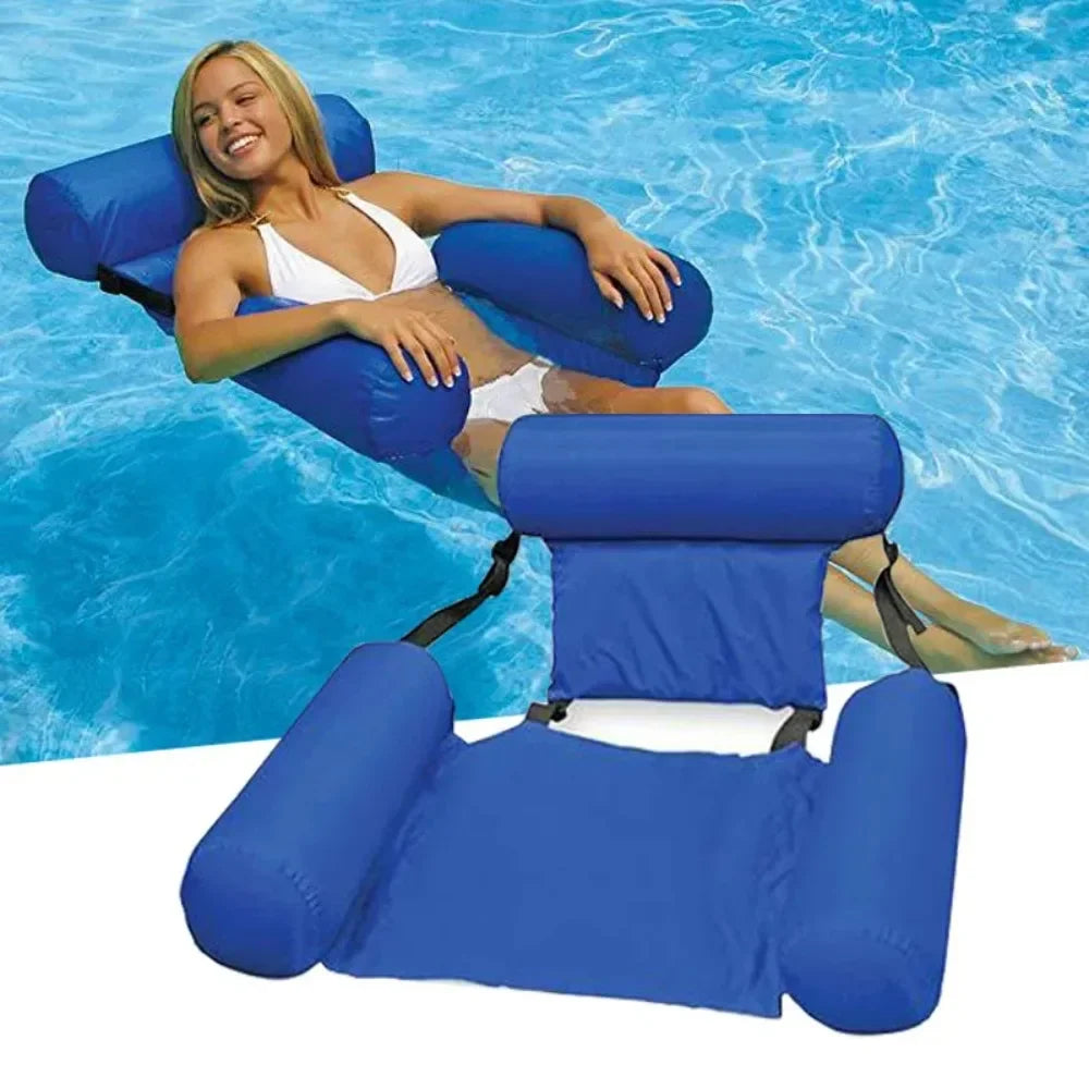 Inflatable Water Chair with Backrest – Floating Mesh Pool Chair 100x120 cm Pool Lounger | Sansoti