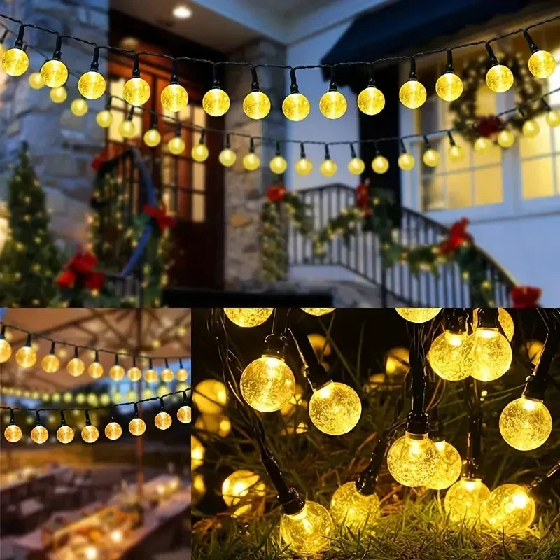 Sfeervolle Bollenslinger op Zonne-energie Warmwit Licht Buitenverlichting voor Tuin Terras Balkon en Feest | Sansoti