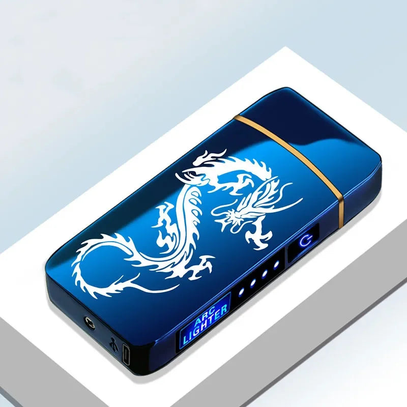 Electronic Plasma Lighter USB Rechargeable Windproof Metal Blue For Candles Pipes Mosquito Coils Double Arc Touch Sensor LED Display | Sansoti