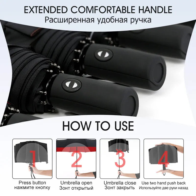 Automatic Storm-Resistant Double-Layer Windproof Folding Rain Umbrella for Adults, Everyday Use | Sansoti