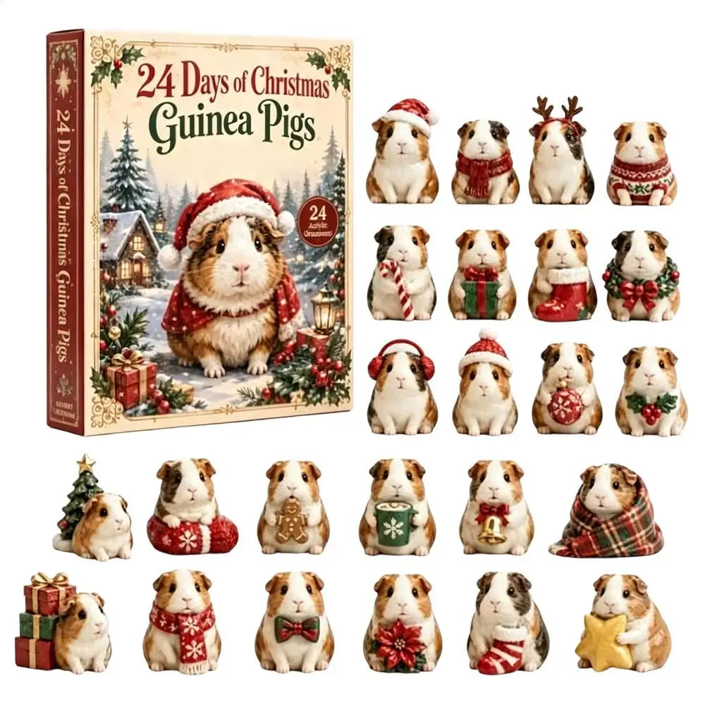 Adventskalender Hangend Acryl met 24 Cavia Ornamenten Kerstboom Decoratie Aftellen December Feestdagen | Sansoti