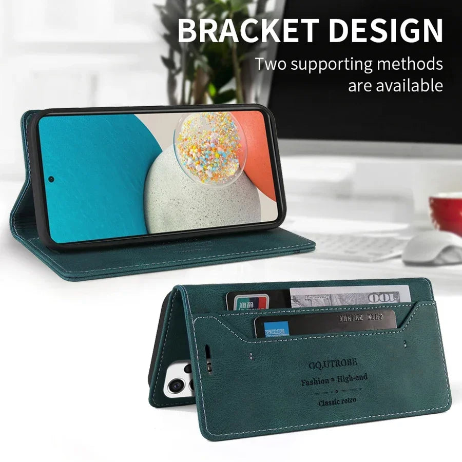 Leren Portemonnee Telefoonhoes met Magnetische Sluiting en Kaarthouder voor Galaxy A- en S-serie Smartphones | Sansoti
