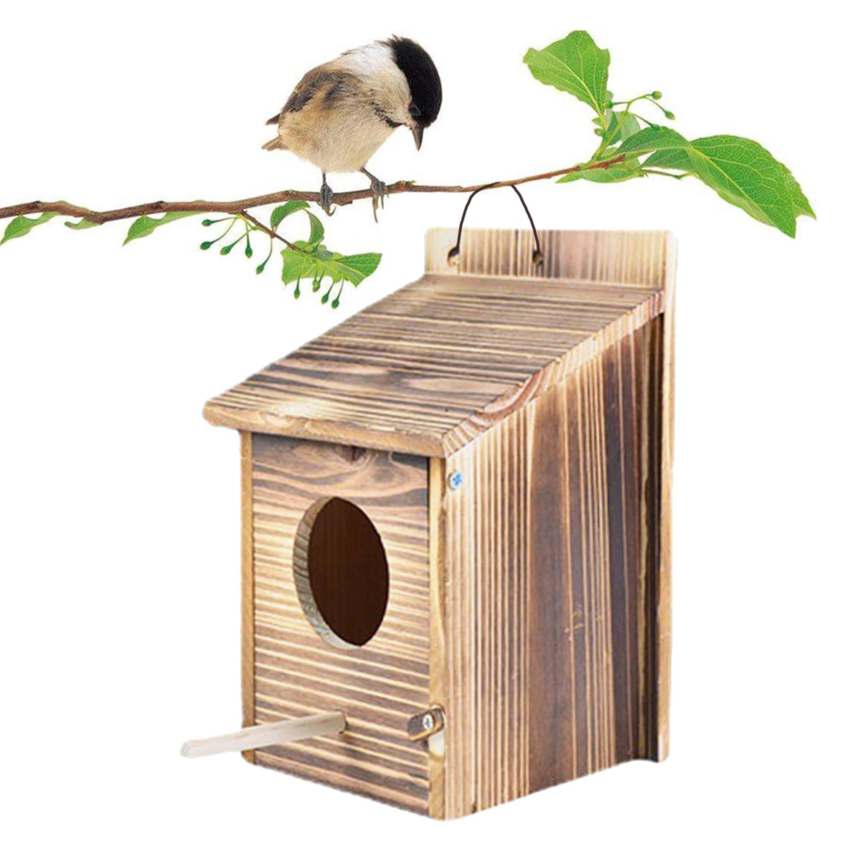 Birdhouse Wood Hanging Outdoor Weatherproof 22x15cm Garden Bird Nest Nest Box Tits Decorative Natural | Sansoti