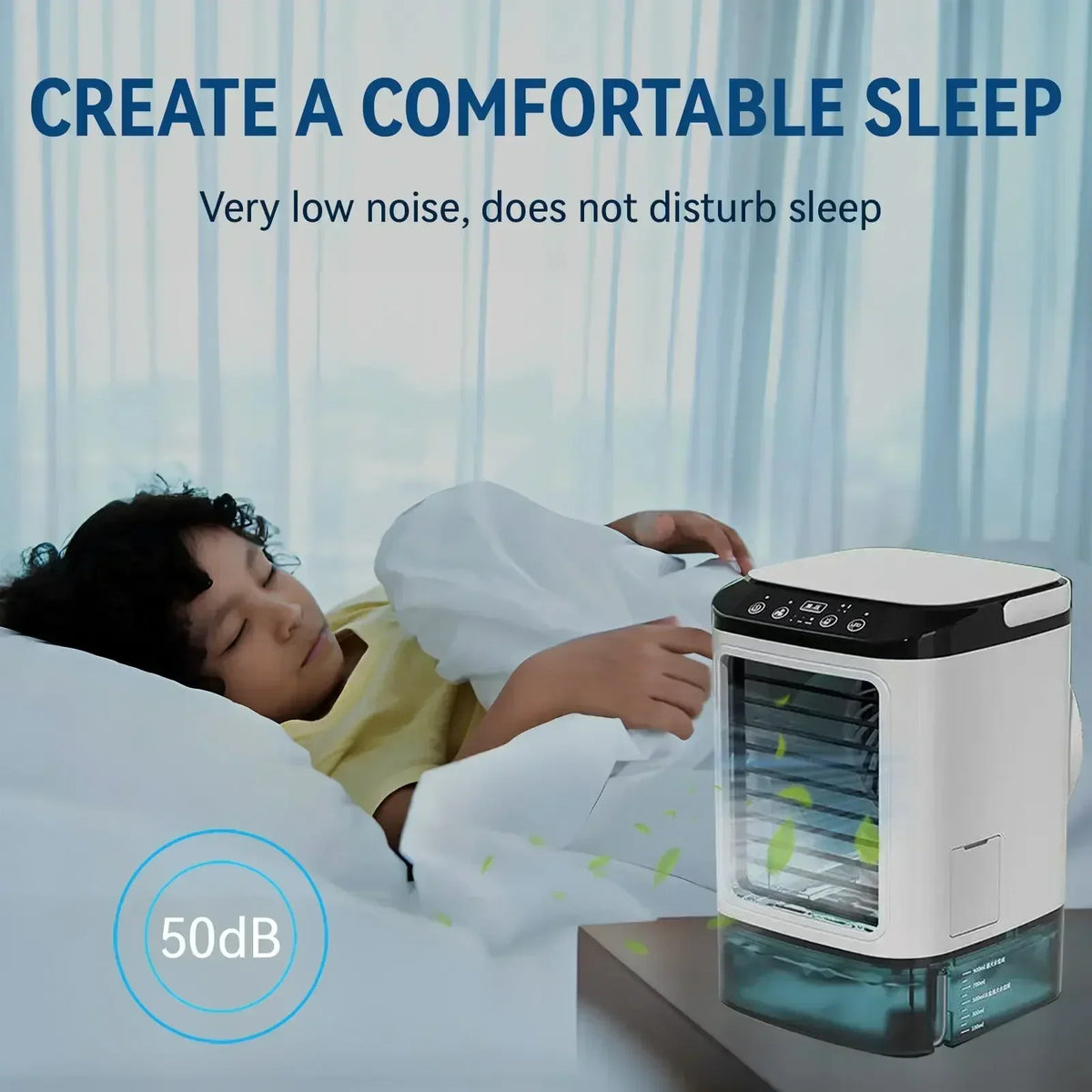 Portable Air Cooler with Water Mist 900ml – 3 Speeds, 7-Color LED Ambient Light for Home, Office or Bedroom | Sansoti