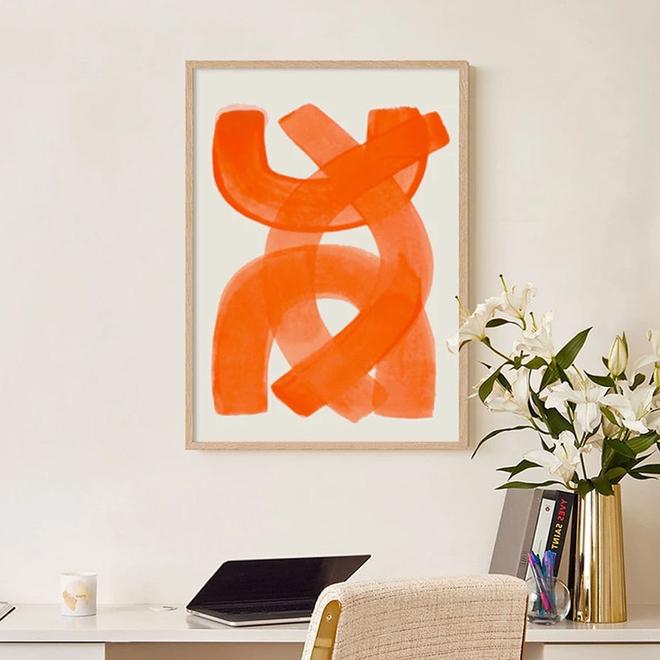 Katoenen Canvas Wanddecoratie Mid-Century Modern Brushstroke Levendig Kleurrijk Abstract Kunstwerk Woonkamer | Sansoti