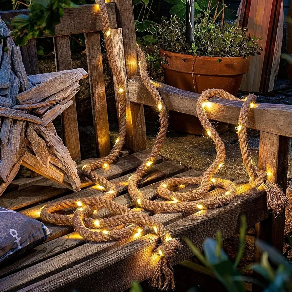 Solar Hemp Rope Garden Lighting 5 Meters with Warm LED Light | Sansoti