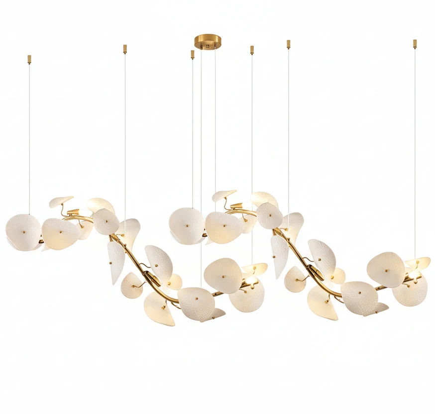 Linear Ceramic Lotus Chandelier 90-160cm White LED Dining Room Living Room Modern Designer Lighting Pendant Light | Sansoti