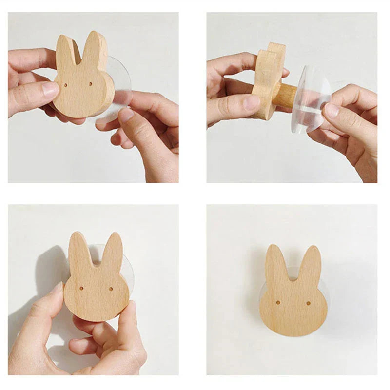 Crochets muraux en bois animaux autocollants, porte-manteaux pour chambre d'enfant, design scandinave, décoration murale | Sansoti