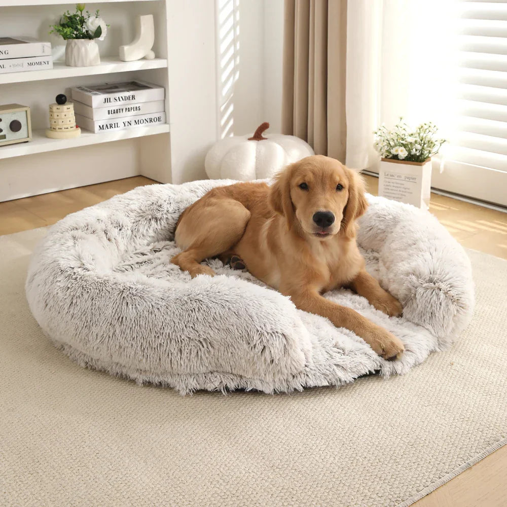 Panier semi-rond pour chien en peluche, avec fond antidérapant et housse amovible, couchage doux, lavable, pour animaux | Sansoti