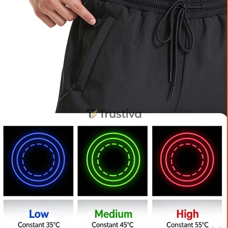 Beheizte Winterhose mit USB-Anschluss, 12 Heizzonen, Baumwolle, Unisex, Schwarz, zum Wandern im Freien und Skifahren | Sansoti