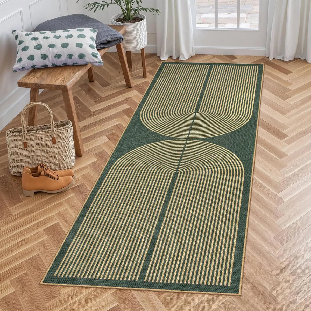 Loper fluwelen gangpad met antislip geometrisch patroon voor hal keuken wasruimte balkon 60x120-300cm | Sansoti