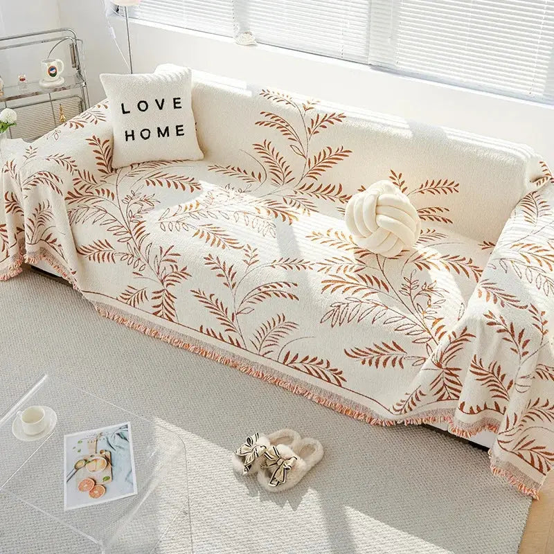 Chenille Jacquard Sofa Protector with Leaf Pattern – Non-Slip Sofa Cover Protection | Sansoti