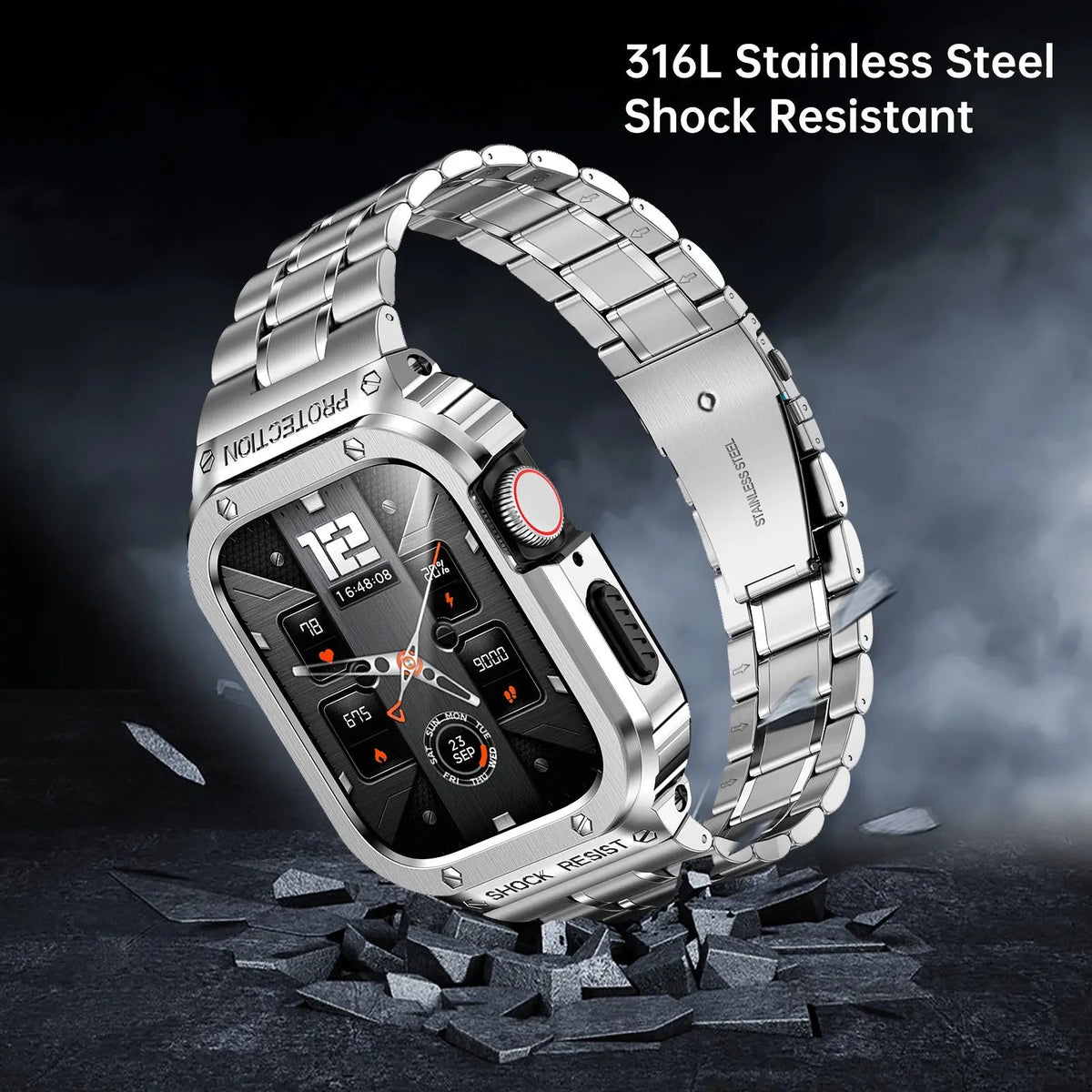 Roestvrijstalen Horlogeband met Beschermhoes 45mm 44mm Smartwatch Accessoire Zwart Zilver Goud Stijlvol | Sansoti
