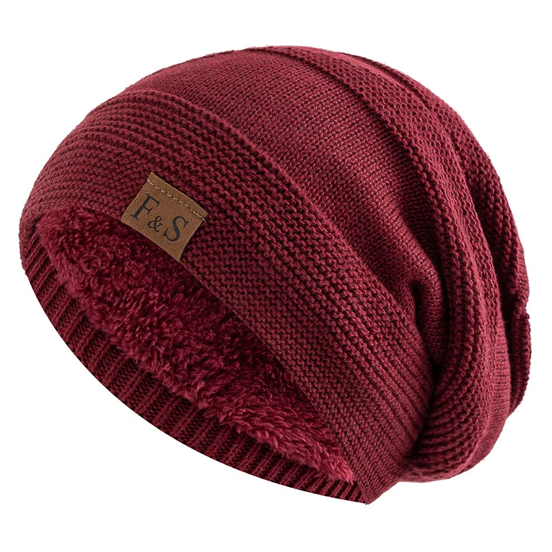 Gestrickte Slouchy-Beanie-Wintermütze mit Fleecefutter, Unisex, lässige Streetwear, für Erwachsene, Kopfumfang 56-60cm | Sansoti