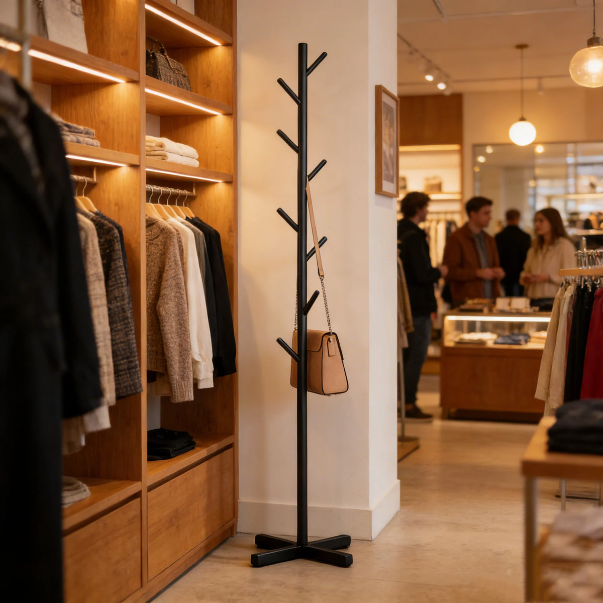 Standing Coat Rack Metal Black 167cm 8 Hooks Bedroom Hall Floor-standing Clothes Rack Non-slip Jackets Hanging System Wardrobe Stand | Sansoti